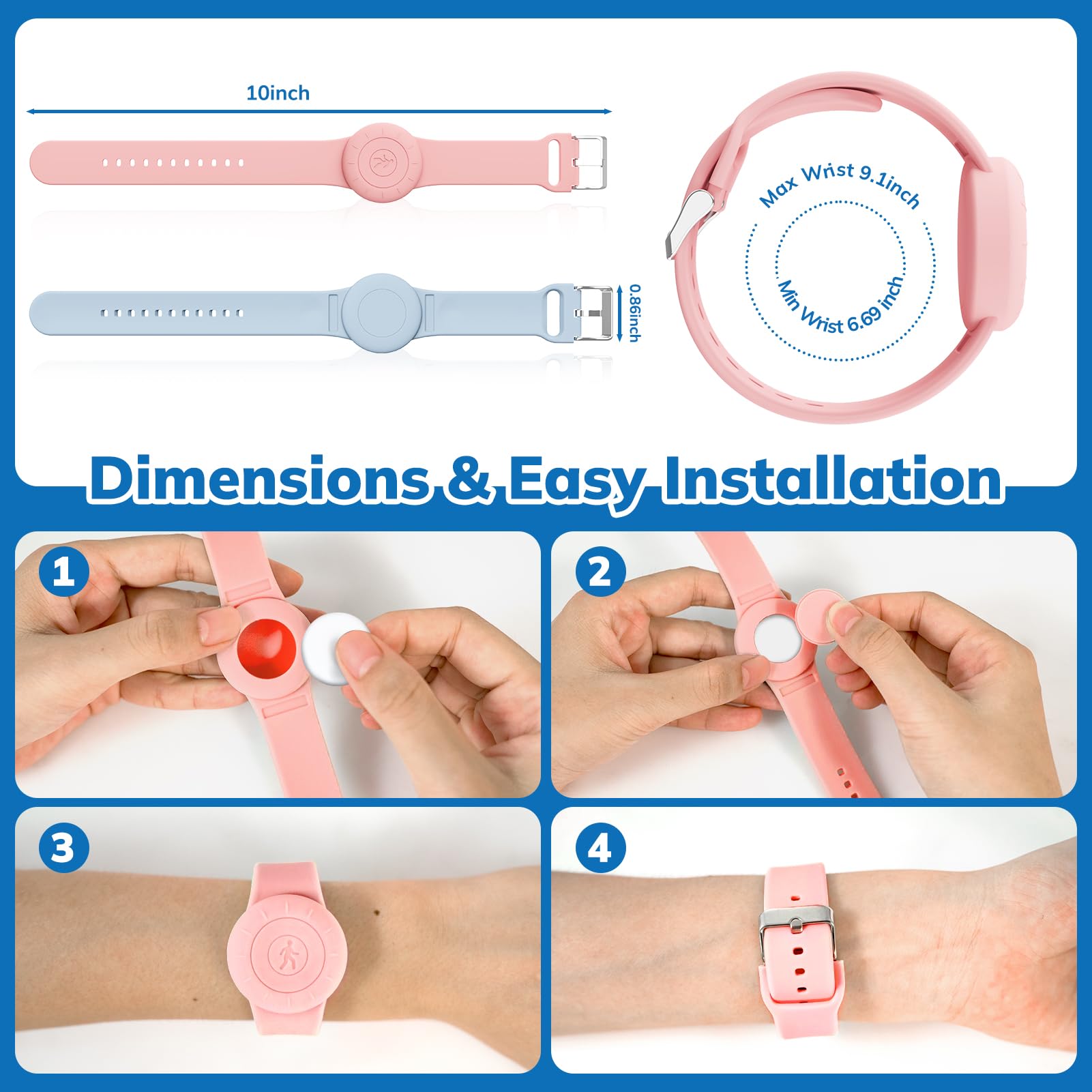 Waterproof Airtag Bracelet For Kids(2 Pack), Soft Silicone Hidden Air Tag Wristband Kids Full Case Cover Lightweight Gps Tracker